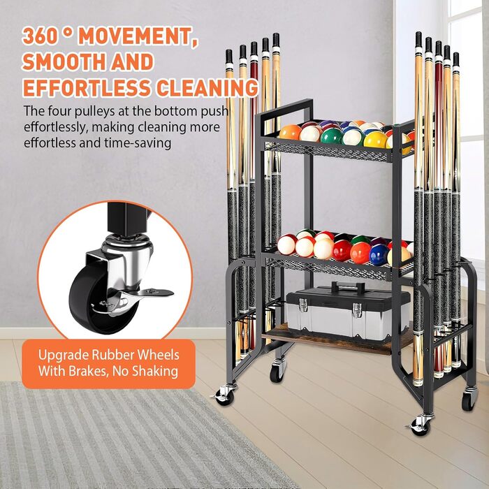 Стійка для більярду на 3 яруси для 10 київ, з 4 колесами (2 з гальмами), для більярдних кімнат, барів, клубів