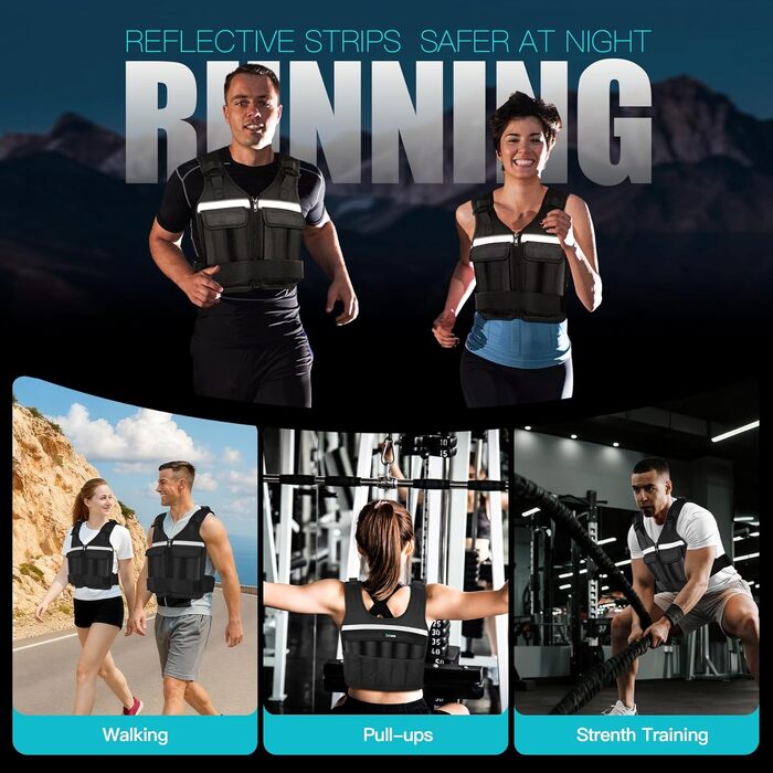 Регульована вагова жилетка для жінок та чоловіків, 0,6 - 8,7 кг, 9 вантажних пакетів, для фітнесу, силових тренувань, бігу та ходьби