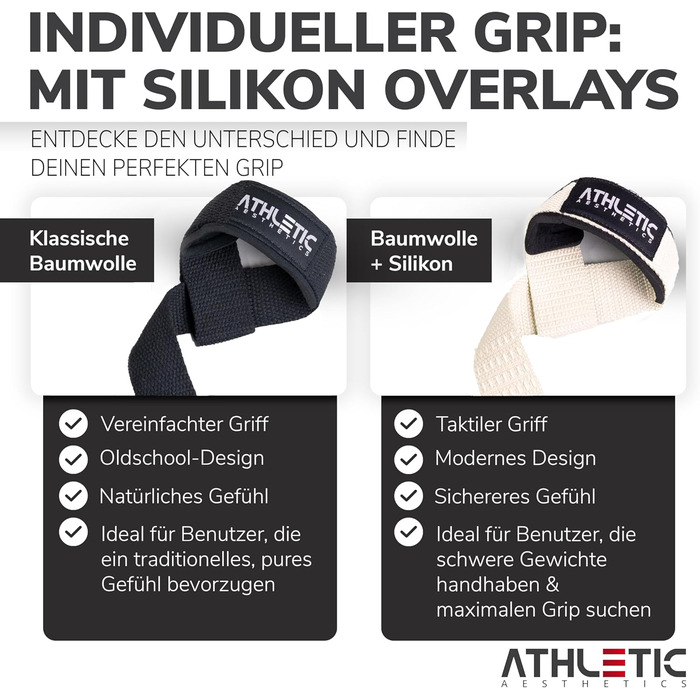 Підтримка для тяги Athletic Aesthetics - Професійні ремені для підйому ваги 60 см для фітнесу, важкої атлетики, станової тяги - Пара ременів для жінок та чоловіків, Бежевий (Силікон)