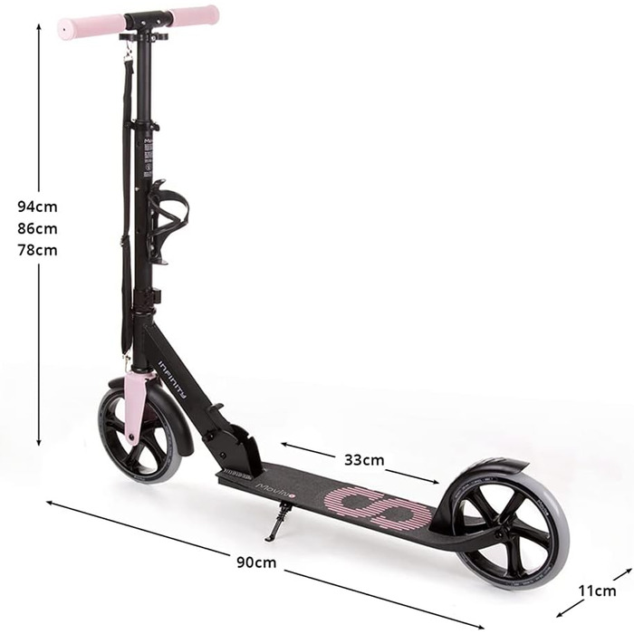 Самокат MOVINO Infinity Roller для міста, складаний, регульований, з тримачем для пляшки, для дітей та дорослих, алюмінієва дека