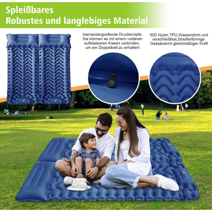 Каремат туристичний самонадувний Cunbayi з інтегрованими подушками та насосом. Підходить для кемпінгу, походів, пляжу та подорожей. Синій колір.