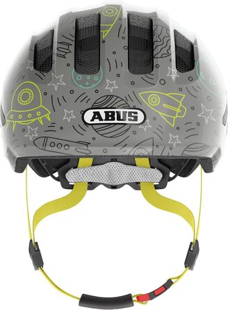Дитячий велосипедний шолом ABUS Smiley 3.0 LED з підсвіткою, глибока посадка, місце для хвостика, для дівчаток і хлопчиків, сірий з космічним принтом, розмір S (45-50 см)