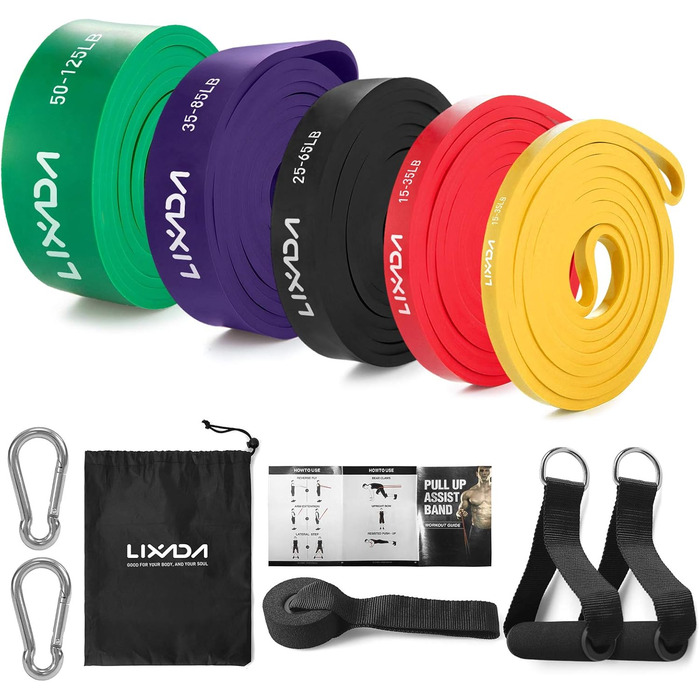 Набір фітнес-гумок Lixada з натурального латексу з дверним анкером, ручками з піни та сумкою для силових тренувань