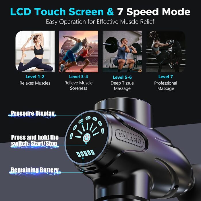 Масажер для м'язів: пістолет для масажу з 10 насадками, 30 швидкостей, для спорту та реабілітації