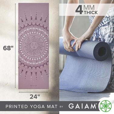 Йога мат Gaiam з принтом, неслизька тренувальна та фітнес-мат для йоги, пілатесу та вправ на підлозі, колір Dusty Rose