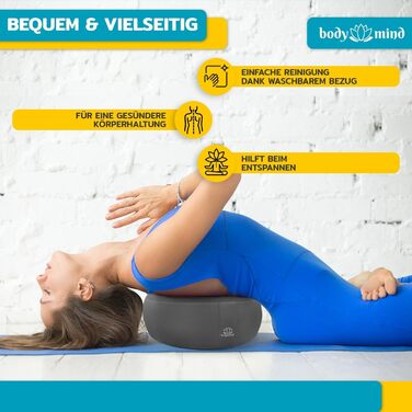 Йога-подушка Body & Mind® для медитації та занять йогою; сірий, 18 см висоти, знімний чохол, дихаюча преміум-наповнювач