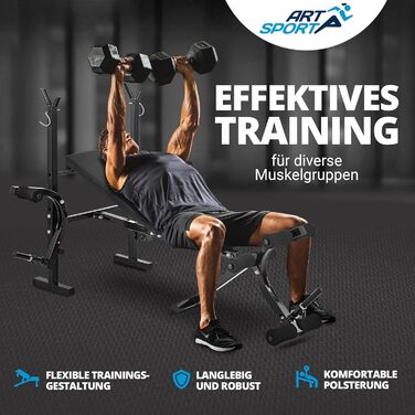 Універсальна лавка для жиму ArtSport ProfiGym1000, складана, 4-позиційна, з тримачем для штанги, біцепс-карі та батерфляй, тренувальна, похила і горизонтальна