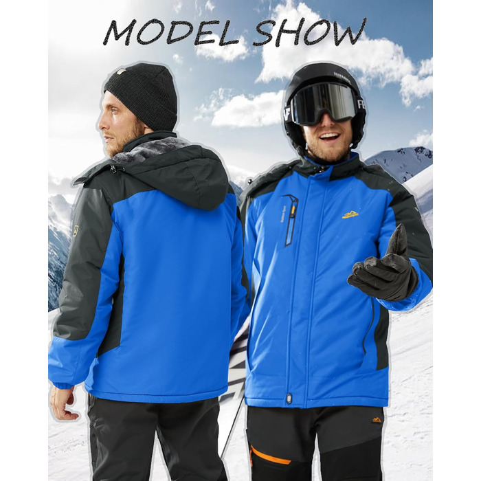 Зимова куртка KEFITEVD для чоловіків: водонепроникна, тепла, знімний капюшон, флісова підкладка (XXL, Королівський синій)