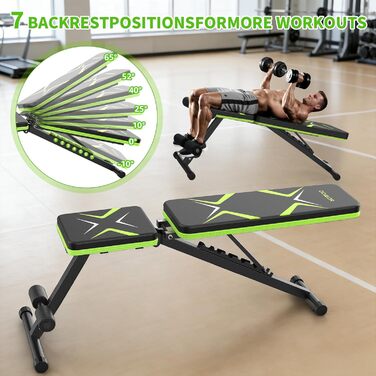 Складана лавка для тренувань з обтяженнями 330LBS, багатофункціональна, для дому, фітнесу, прес, зі змінним нахилом, зелена