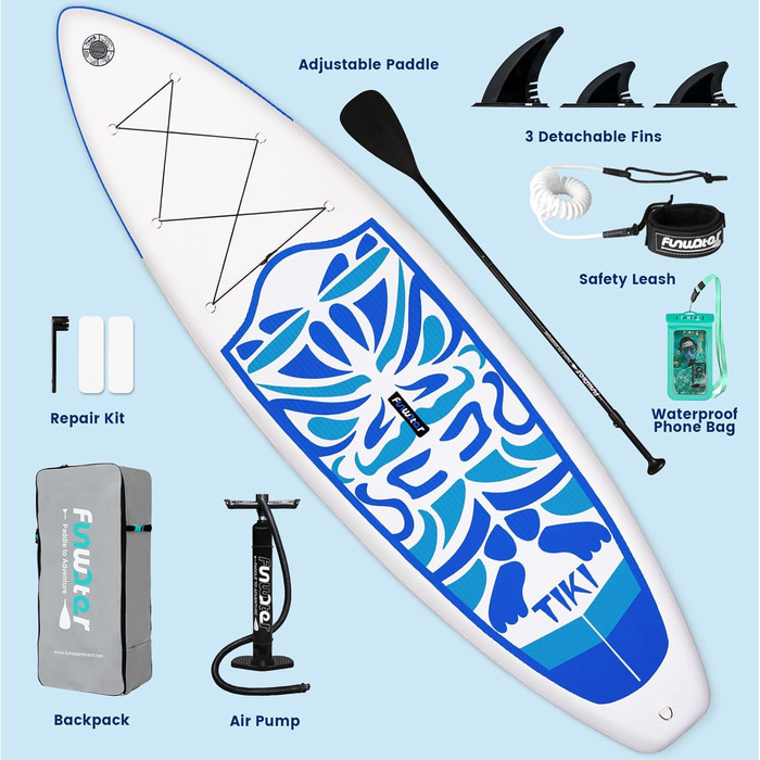 SUP дошка FunWater надувна з веслом, насосом та рюкзаком - Зелено-Рожева, 3м (Tiki) для підлітків