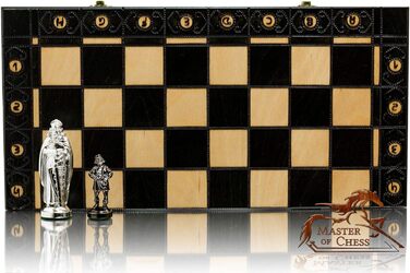 Розкішні шахи «Середньовіччя» Silver Edition 40 см — металеві шахові фігури та велика декоративна дерев'яна дошка