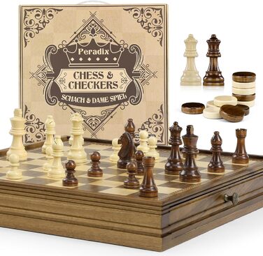 Шахи магнітні 2 в 1 Peradix з шахами-шашками з дерева, 32 см, з ящиком для фігур, для дітей та дорослих