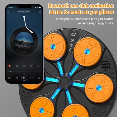 Музична боксерська машина Forhome з LED-підсвічуванням та рукавичками. 9 режимів швидкості, Bluetooth, великий розмір, для дому та спортзалу (чорний)