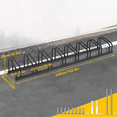 Підставка для велосипедів на 6 велосипедів FIVMEN: підлого-стінна, для MTB, шосе, 37 см між велосипедами, поцинкована, чорна