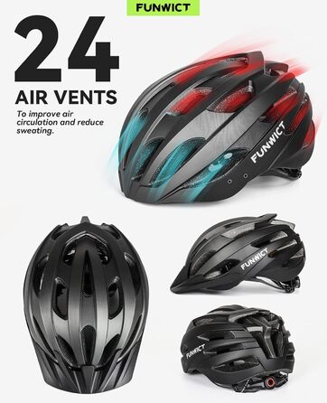 Велосипедний шолом FUNWICT для чоловіків і жінок, регульований, MTB, знімний козирок, стильний шолом для гірського та шосейного велосипеда, розмір 57-61 см, чорний матовий, титан