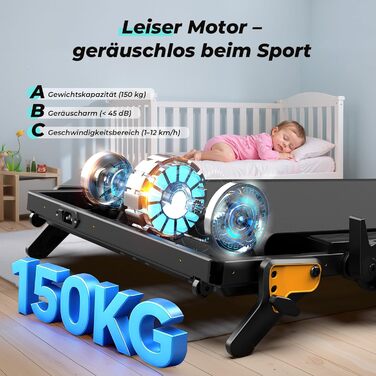 Складана бігова доріжка для дому та офісу Enboy, швидкість 12-14 км/год, ручне регулювання нахилу, LED-дисплей, максимальна вага 150 кг