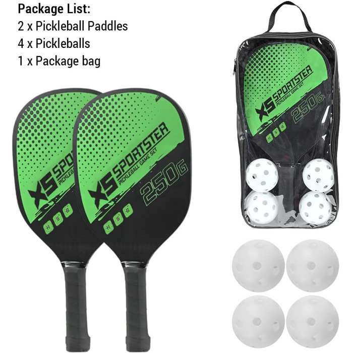 Набір для піклболу Lixada: 2 ракетки та 4 м'ячі (зелений)