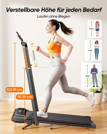 Біговий доріжки для дому з нахилом, 5-в-1, з регулюванням кута, 2.5HP, складний, для дому та офісу, LED-дисплей, до 136 кг, без встановлення (червоний)