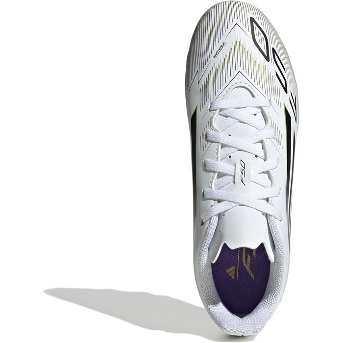 Дитячі футбольні бутси Adidas F50 Club для гри на траві та жорсткому майданчику (36 EU, білий, чорний, золотий)