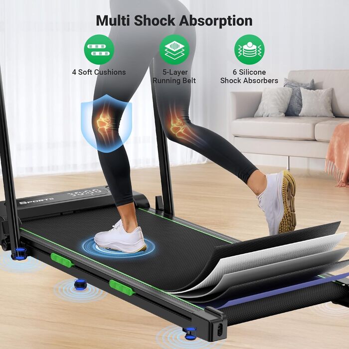 Бігова доріжка THERUN для дому, складний, з нахилом, 3 в 1 Walking Pad з 3 рівнями нахилу, 2.5PS, стіл-біговий тренажер з подвійною поверхнею для захисту колін, темно-зелений