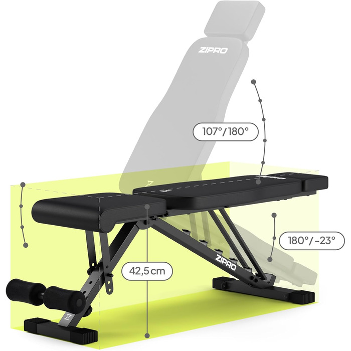 Спортивна лава ZIPRO для дому: 7 положень, навантаження до 300 кг, тренажер для пресу та спини, чорний колір