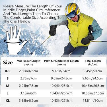 Odtmger Снігові рукавички: найтепліші водонепроникні та дихаючі рукавички для холодної погоди. Підходять для чоловіків та жінок, для активного відпочинку батьків та дітей (повністю чорні, XXXL (розмір XXXL для чоловіків))