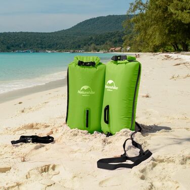 Надувна плавуча шина Naturehike 18L з двома повітряними камерами, водонепроникний мішок-рюкзак для плавання, пляжу, з регульованим поясом, зелений
