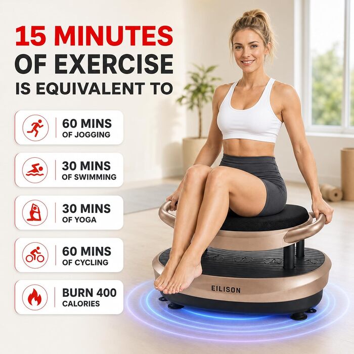 Віброплатформа EILISON FITABS 3D з сидінням для схуднення та лімфодренажу, тренажер для вібраційного масажу та відновлення, коричневий/чорний/сріблястий