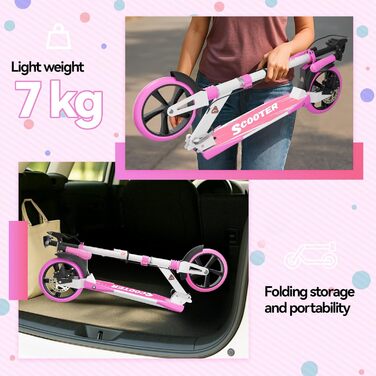 MEE GOO Скутер для дорослих – роликовий самокат з дисковими гальмами та подвійними амортизаторами, 200 мм PU-колеса, підшипники ABEC-7, протиковзне покриття (Рожевий/Білий/Синій) – Макс. 100 кг (РОЖЕВИЙ)