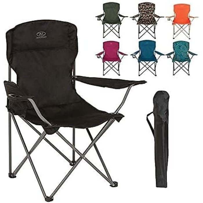 Крісло для кемпінгу Highlander - Легке та міцне туристичне крісло для відпочинку на природі. Підходить для кемпінгу, фестивалів, дачі, риболовлі та відпочинку на пляжі. Чорний колір.