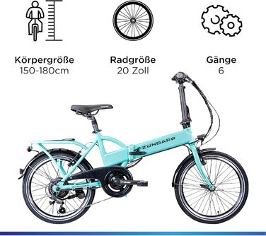 Електровелосипед ZÜNDAPP Z101, 20 дюймів, складаний, 6 швидкостей, для дорослих 150-180 см, міський Pedelec з підсвіткою, складаний електро велосипед