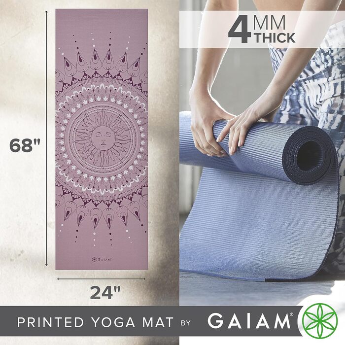 Йога мат Gaiam з принтом, неслизька тренувальна та фітнес-мат для йоги, пілатесу та вправ на підлозі, колір Dusty Rose