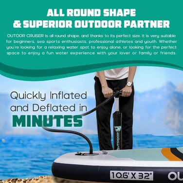 SUP дошка надувна OutdoorCrusier Ultra-Portable, блакитна (Karibik), з повним комплектом аксесуарів, міцна, нековзка, для початківців та досвідчених райдерів