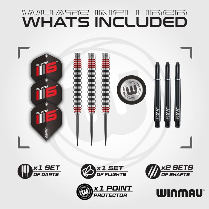 Дротики для дартсу WINMAU Advance 500 Series 24 г з червоними опереннями та стержнями