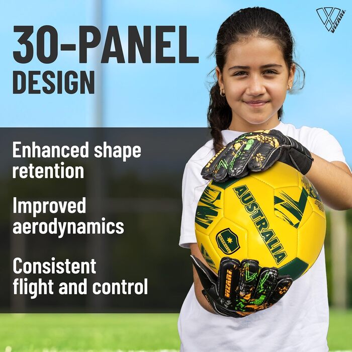 М'яч для футболу збірної, міцний шкіряний м'яч для дорослих, дітей та підлітків, машинна вишивка з 30 панелей, розміри 3, 4, 5 та міні, ідеальний для дорослих, хлопчиків, Австралія, жовтий