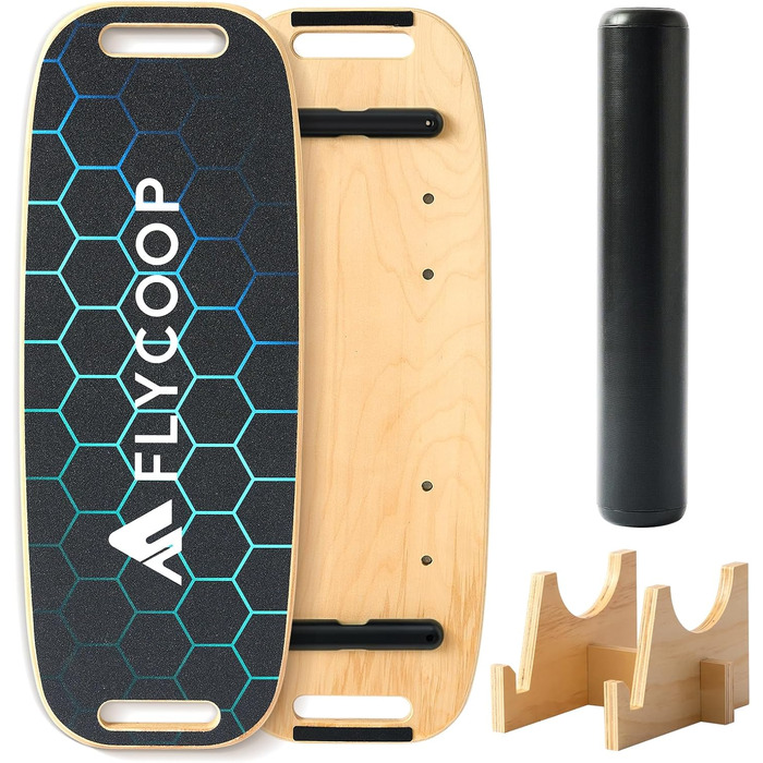 Дошка для балансу Flycoop, дерев'яна, для дорослих, indoorboard, серфінг в приміщенні, trickboard, чорний колір