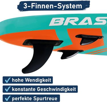 SUP дошка BRAST Turtle надувна з веслом, 320x81x15 см, бірюзова - комплект для Stand Up Paddleboarding (SUP) з 5-річною гарантією
