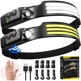 LED налобний ліхтар акумуляторний, 3000 люменів, 230° широкий кут, 3 LED, біле світло, датчик світла, водонепроникний IPX5, 0.14 кг, для кемпінгу, бігу, походів, риболовлі