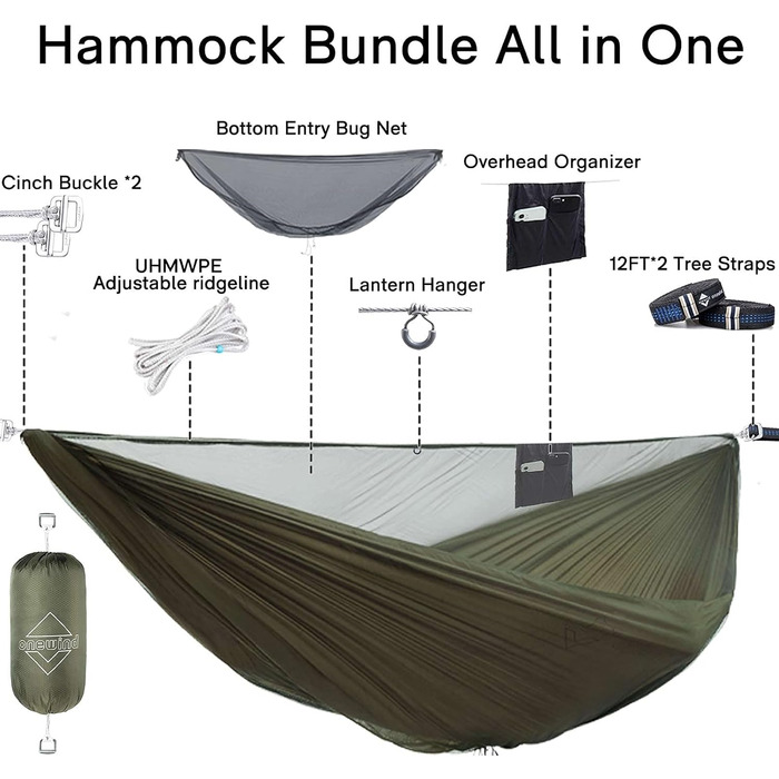 Гамак для кемпінгу OneWind з москітною сіткою, 3,35 м (3,66 м)