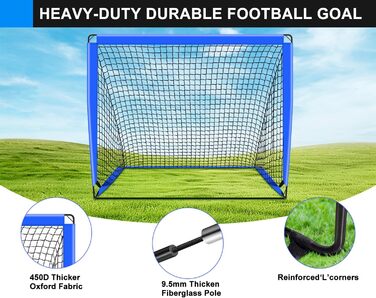Набір для гри у футбол для дітей 2 шт: Pop-Up ворота для футболу з драбиною для розвитку спритності - тренувальний набір включає м'яч розміру 3, 8 фігурок, насос та сумка - ворота для гри в приміщенні/на вулиці 120см*90см - комплект з двох штук