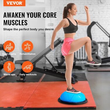 Гімнастичний м'яч VEVOR 58 см, баланс-м'яч для йоги, фітнесу, 300 кг, з еластичними стрічками та насосом, для дому, блакитний