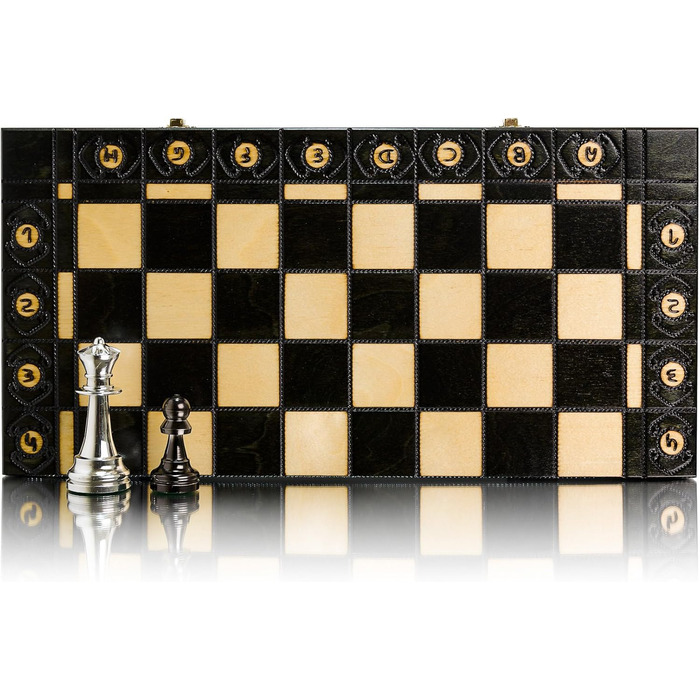 Шаховий набір Silber Staunton 40см, фігури з металізованого пластику, дерев'яна шахівниця