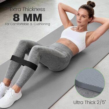 Йога мат Soontrans 8 мм, TPE, 183x68 см (сірий) - з гумками, килимком для колін та фітнес аксесуарами