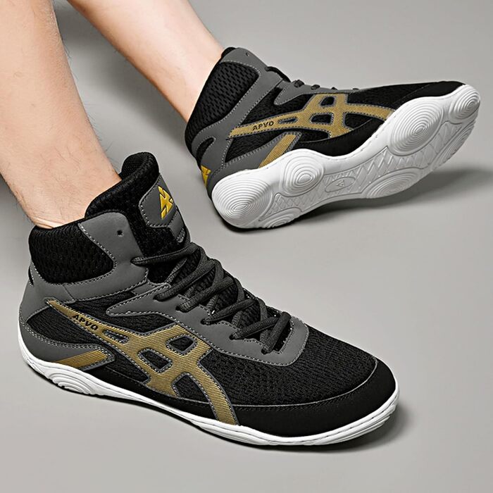 Чоловічі боксерські туфлі для боротьби, дихаючі, неслизькі, зручні хай-топ кросівки для фітнесу, тренувань, бодібілдингу в залі (39 EU, Чорний)