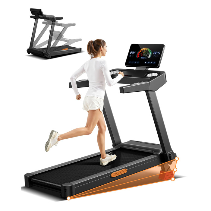 Бігова доріжка для дому LONTEK: складана, з нахилом 16%, швидкість до 14 км/год, мотор 3.5 к.с., пульсометр, LED-дисплей, макс. навантаження 180 кг, чорна