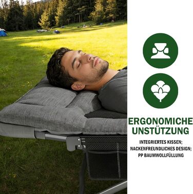 Ліжко похідне складане Campingbett з регульованим підголівком та м'якою оббивкою, до 200 кг, з сумкою для транспортування