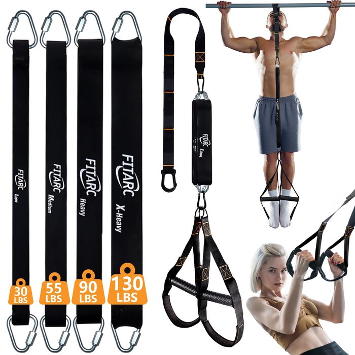 Смуги для підтягувань Fitarc: регульовані еластичні стрічки для підтягувань, 4 шт. з комфортними підставками для ніг. Багатофункціональні тренувальні стрічки для дверей