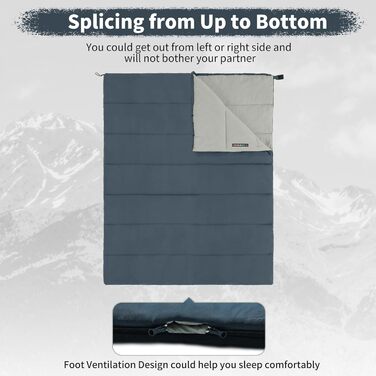 Спальний мішок Naturehike для дорослих, легкий прямокутний, з'єднувальний, 3-сезонний, для кемпінгу та походів (блакитний)