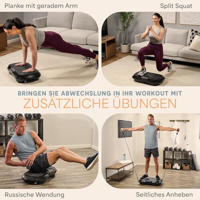 LifePro Вібраційна платформа для тренувань – комплексні тренування всього тіла, фітнес-платформа з еластичними стрічками, обладнання для домашніх тренувань для схуднення та підтяжки, колір: чорний