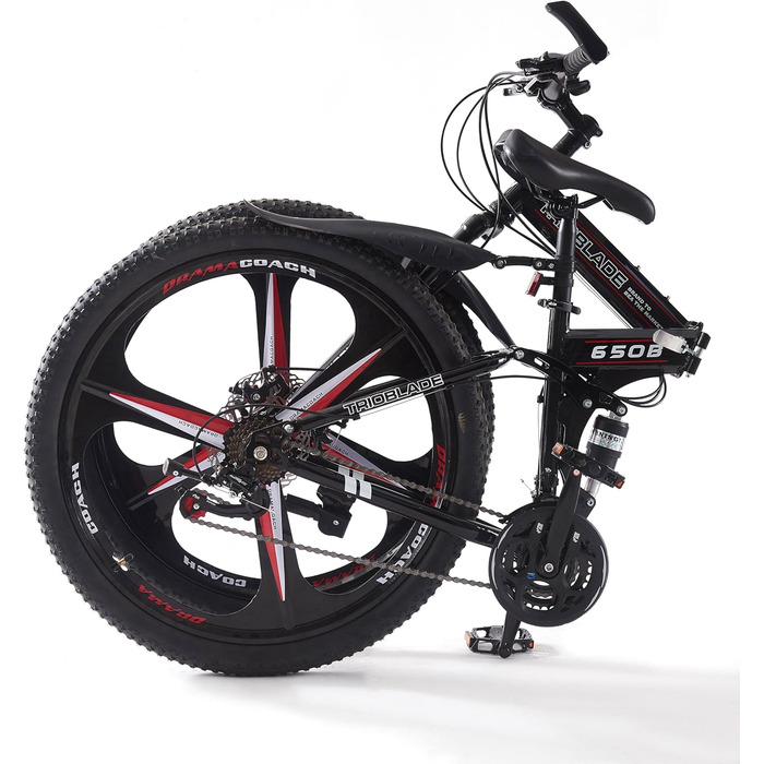 Складаний гірський велосипед MTB 26 дюймів, 21 швидкість Shimano, двоподівесна система, легка рама, спортивний велосипед для дорослих, чорно-червоний